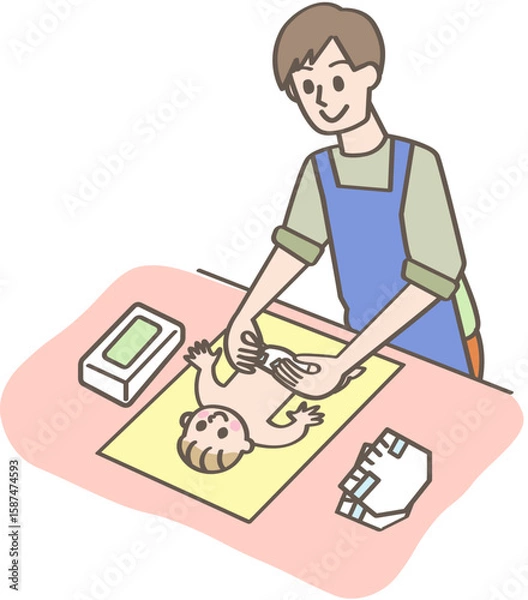 Obraz 赤ちゃんのおむつ替えをする人