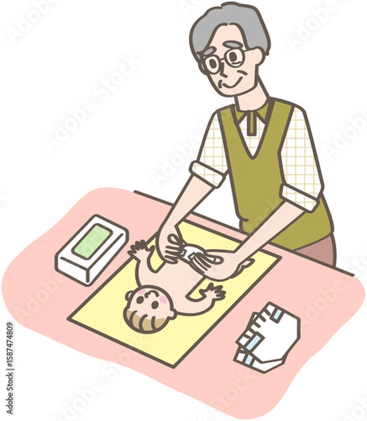 Obraz 赤ちゃんのおむつ替えをする人