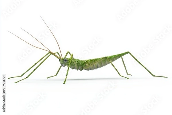 Obraz Stick insect crawling 3d render cartoon character on white background