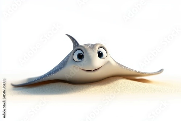 Obraz Stingray gliding over sand 3d cartoon character on white background