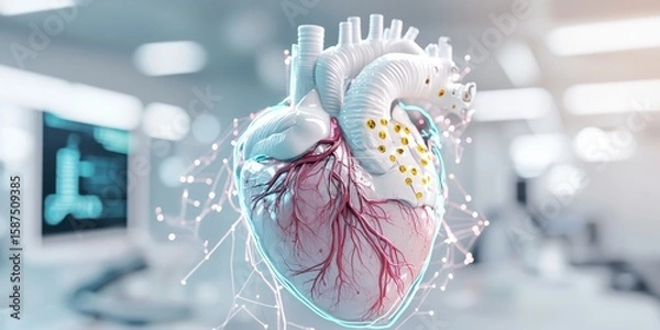 Fototapeta A biomechanical heart with signs of cardiomyopathy in a medical lab environment a detailed analysis