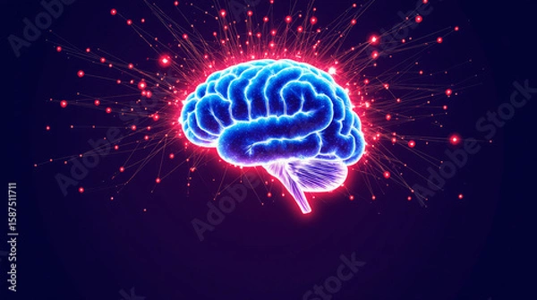 Fototapeta Generative AI Glowing Brain with Neural Connections Human brain Anatomy Neurology Science Technology Medicine 3d render Neural network Synapse Intelligence - High Quality