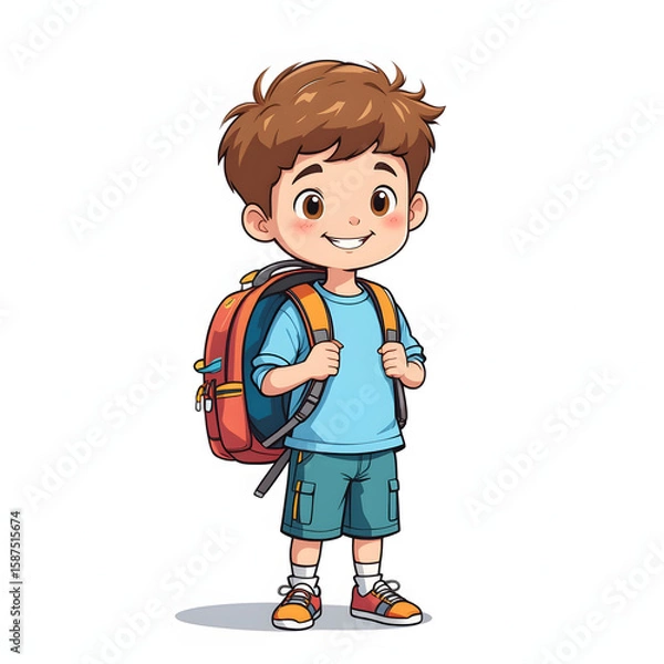 Obraz "Young Boy Going to School with Backpack Illustration"