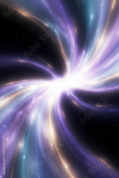 Fototapeta Generative AI Abstract Space Warp Speed Background Wormhole Stars Light Purple Blue Galaxy Universe Cosmic Travel Futuristic Innovation Technology Science Fantasy - Unique Design
