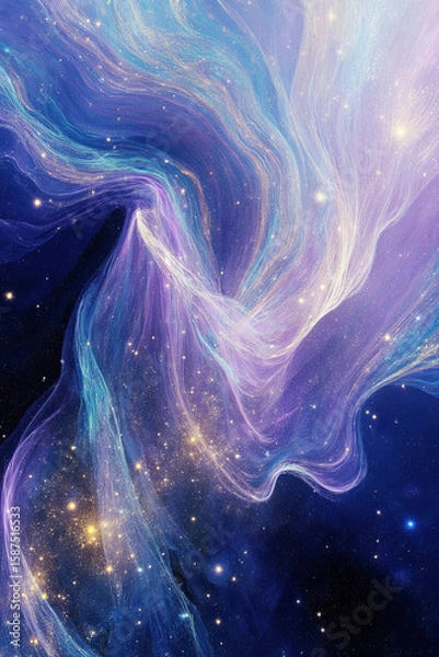 Fototapeta Generative AI Nebula Dreamscape: Cosmic Abstract Art Stars Space Galaxy Swirls Universe Blue Purple Gold Sparkle Texture Background Digital art Dream Imagination Fantasy - High Quality