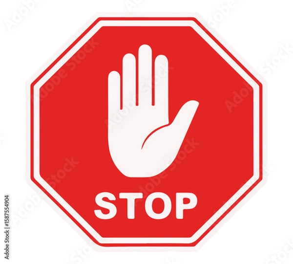 Fototapeta Octagonal red stop sign featuring a white hand and the word "STOP".