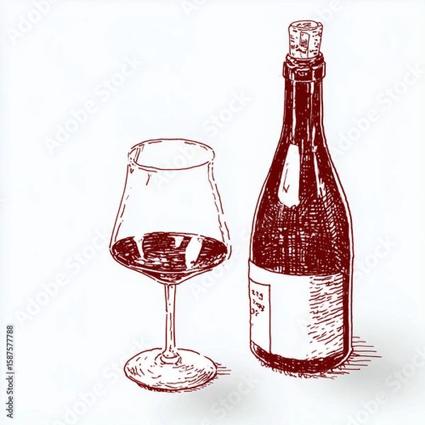 Obraz bottle and glass of red wine. Generative AI