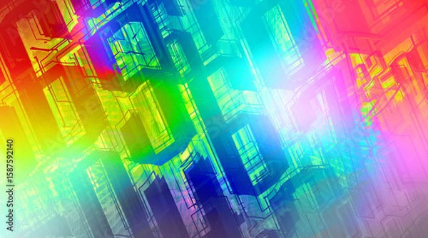 Fototapeta Numbers of various sizes are stacked on top of each other on a multi-colored background, maths, business, copy space