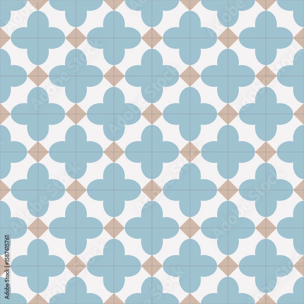 Obraz Light Blue Floral Tile Pattern with Soft Geometric Design