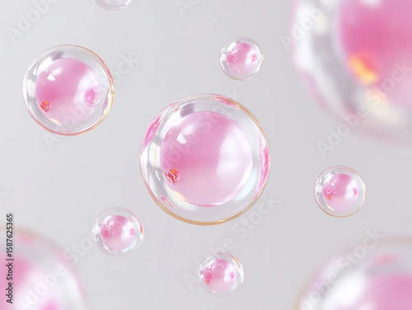 Obraz pink soap bubbles on black. Generative AI