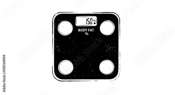 Fototapeta Body fat scale health measurement vector set. Body fat percentage, scale display with measurement screen. Home diagnostic tool icon. Vector illustration.