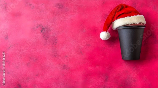 Obraz Blank paper coffee cup mockup with Santa hat
