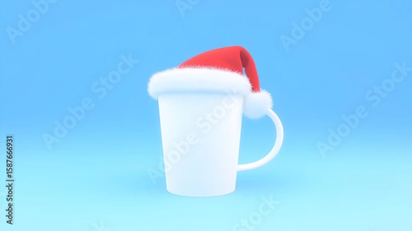 Obraz Blank paper coffee cup mockup with Santa hat