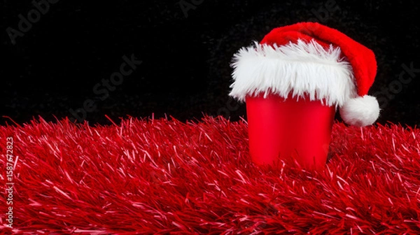 Obraz Blank paper coffee cup mockup with Santa hat