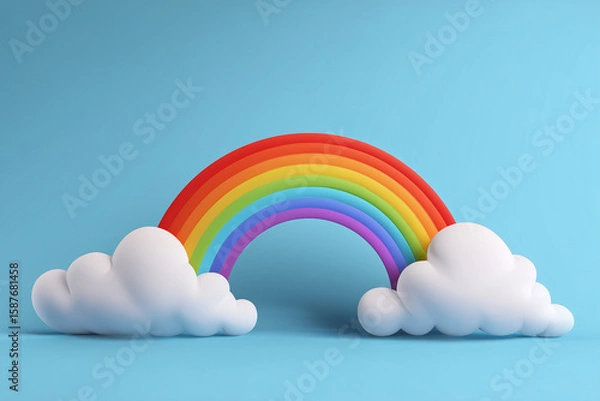 Fototapeta Rainbow with Evenly Spaced Colors and Clouds