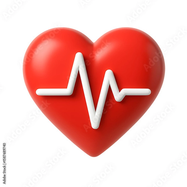 Fototapeta Red heart with white ECG pulse line symbol isolated on transparent background
