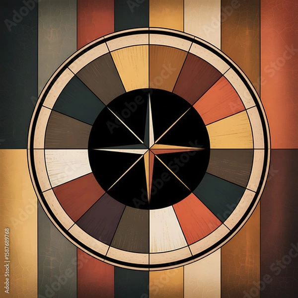 Fototapeta A wooden dartboard, perfectly centered and ready for play, highlights the aim for success in this classic game