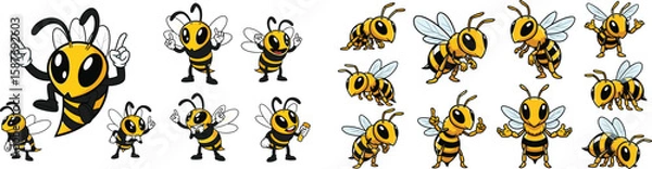 Obraz Cartoon bee characters with various poses and expressions vector set