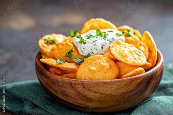 Fototapeta Delicious Sour Cream And Chive Dip with Pita Chips