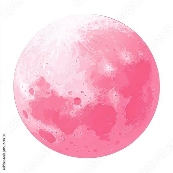 Fototapeta Pink Moon Illustration Gradient Celestial Body with Craters