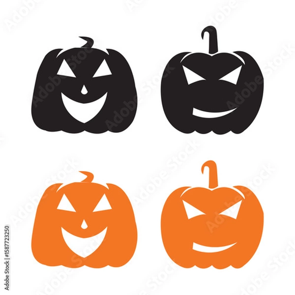 Fototapeta set of halloween pumpkins halloween pumpkin icons Icon illustration of a set of halloween pumpkin silhouettes of plants black and white vector illustration