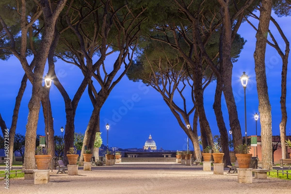 Obraz Giardino degli Aranci w Rzymie o zachodzie słońca, Włochy