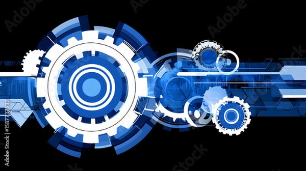 Obraz Blue geometric shape abstract technology background with hexagons and circles