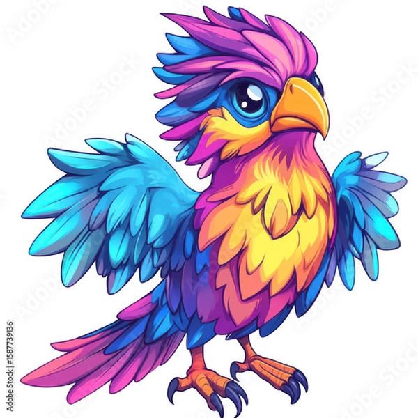 Fototapeta Colorful bird spreading its wings isolated white background