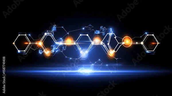 Obraz Blue geometric shape abstract technology background with hexagons and circles