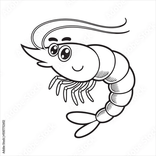 Fototapeta Cute cartoon shrimp with a happy face and long antennae