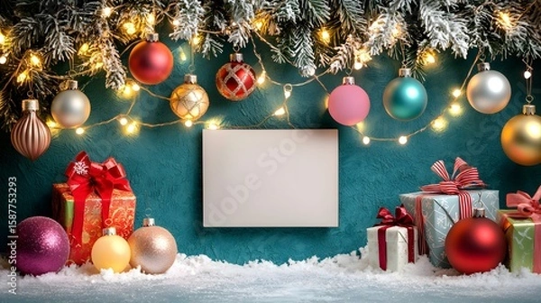 Fototapeta Elegant Christmas Decoration with Blank Space for Custom Message