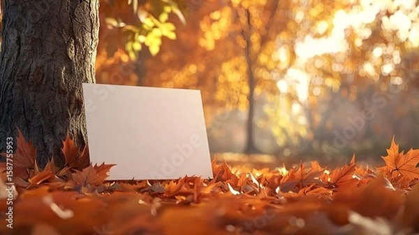 Fototapeta Empty Canvas Surrounded by Vibrant Autumn Leaves in Sunlight