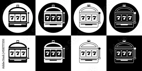 Obraz Zestaw ikony czarno -białego siedmiu automatów