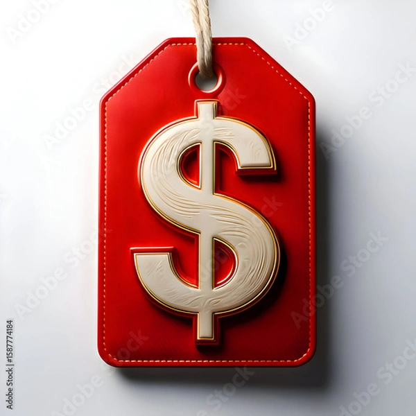Fototapeta A red price tag with a dollar sign, symbolizing sales and discounts.