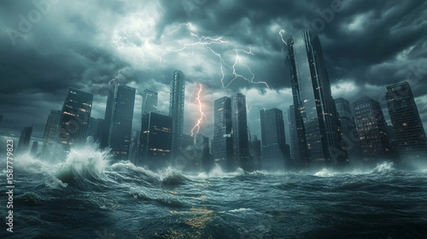 Fototapeta an ethereal fantasy 3D celestial stormy ocean