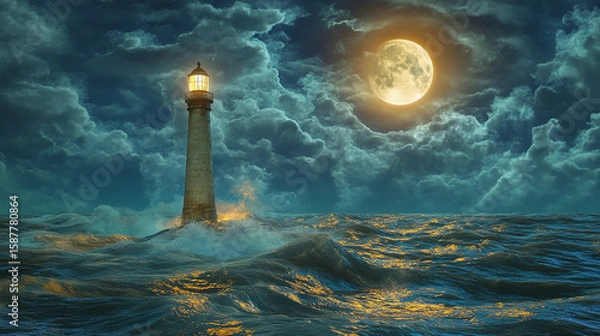 Fototapeta an ethereal fantasy 3D celestial stormy ocean