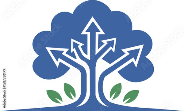 Fototapeta Growth Path Tree Logo, Directional Tree of Choices, Eco Development and Progress Icon