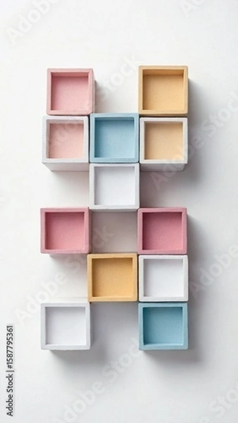 Fototapeta Isometric Pastel Cubes Stacked on White Background