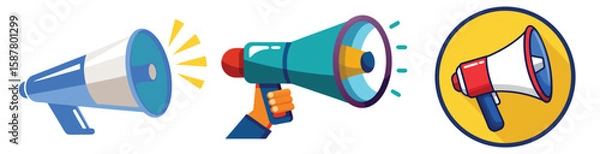 Fototapeta Loudspeaker marketing announcement communication tools set collection vector illustration
