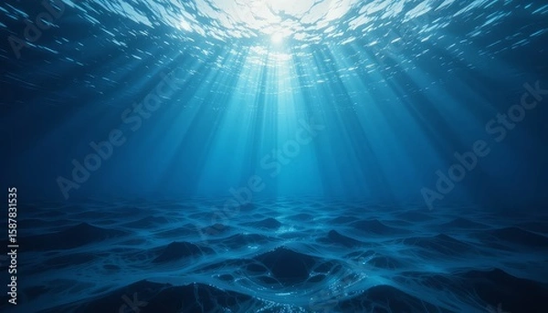 Fototapeta Sunlight Penetrating Ocean Surface Creating Underwater Rays, Underwater light rays in ocean