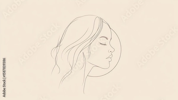 Fototapeta Elegant line drawing of a woman's profile, serene and peaceful