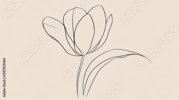 Fototapeta Single-line drawing of a tulip