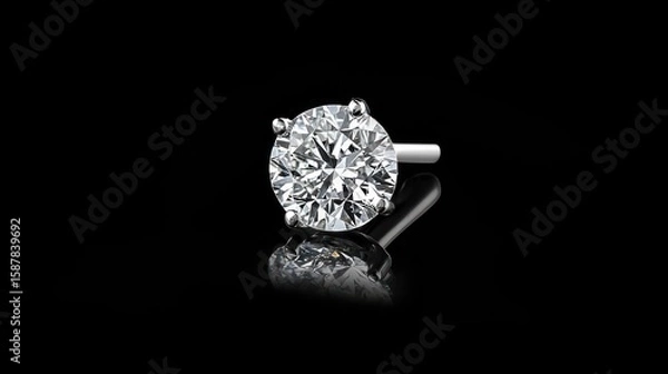 Fototapeta Gleaming solitaire diamond stud earring on black background