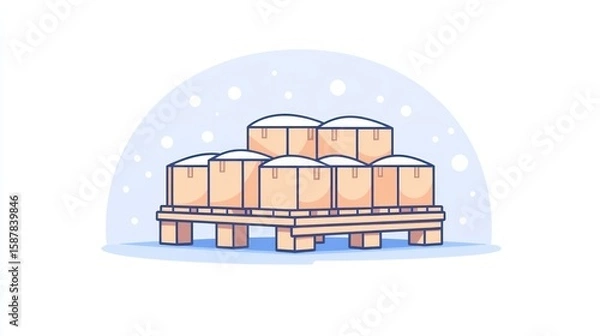 Fototapeta Cardboard boxes stacked on a pallet, covered with snow