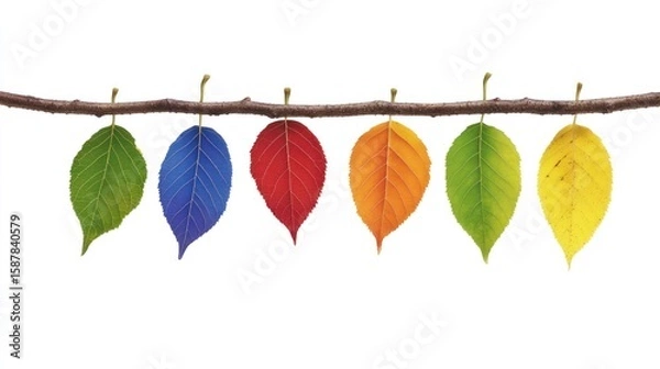 Fototapeta Colorful leaves hanging from a branch