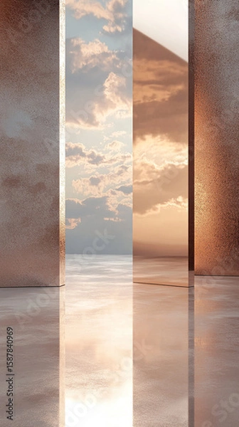 Fototapeta vertical composition of a sleek 3D metallic surface flowing