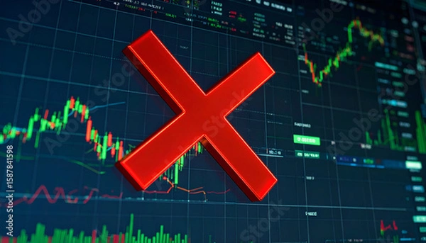 Fototapeta A stock market chart with a red 'X' symbol, indicating a negative trend or warning.