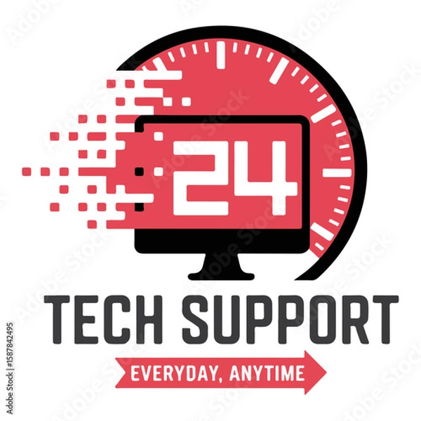 Fototapeta Modern IT Service Vector with Red Clock and Banner