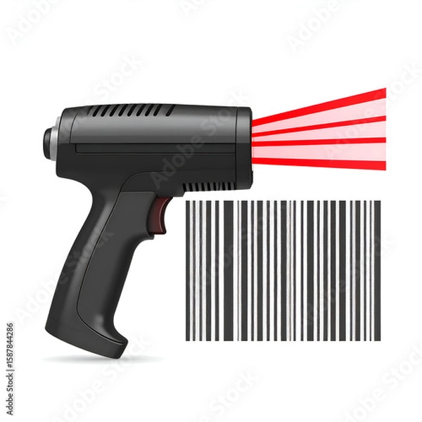 Fototapeta Image of a barcode scanner with red laser beams and a barcode.