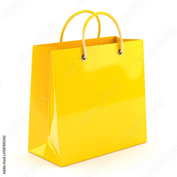 Fototapeta A shiny yellow shopping bag with handles, ideal for retail purchases.